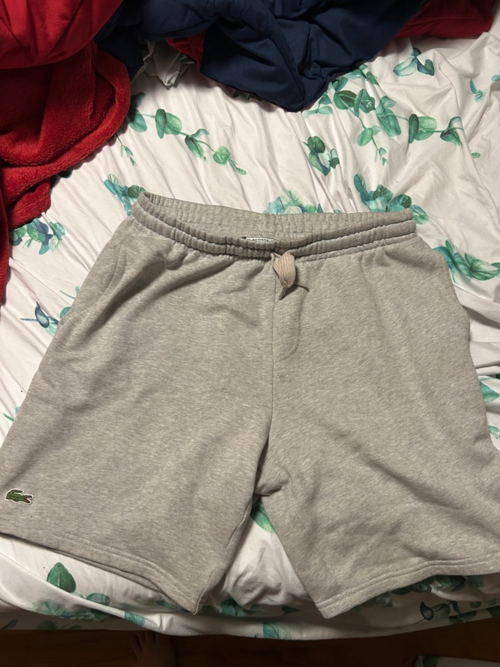 Lacoste Light Gray Fleece Drawstring Shorts Sz medium